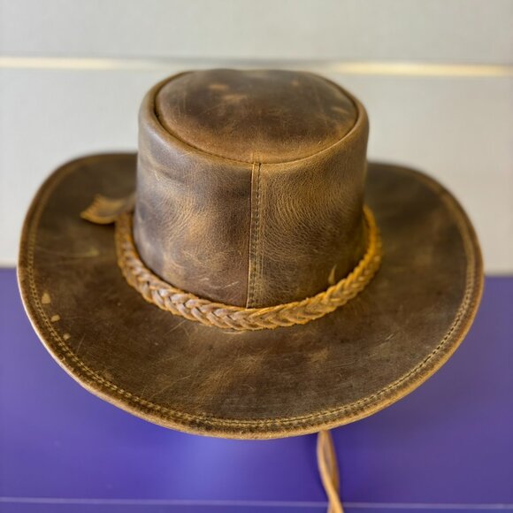 Real Leather Hats Western Style for Men and Women shapeable Brim vintage look. - Picture 10 of 15